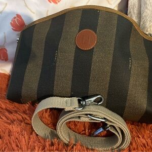 FENDI Elegant Striped Brown and Black Women's Bag From Lg Fendi makeup pouch